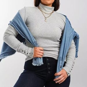 Free People Freya Mock Neck Top Heather Grey Size S NWOT